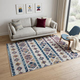 5' X 8' Ivory Blue and Orange Geometric Power Loom Area Rug