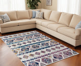 8' X 10' Ivory Blue And Orange Geometric Area Rug