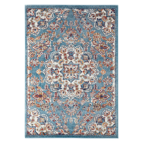 4' X 6' Ivory Blue and Orange Medallion Power Loom Area Rug