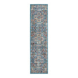 10' Ivory Blue and Orange Medallion Power Loom Runner Rug