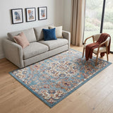 5' X 8' Ivory Blue and Orange Medallion Power Loom Area Rug