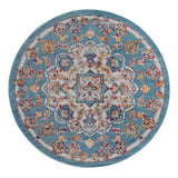 6' Ivory Blue and Orange Medallion Power Loom Round Rug