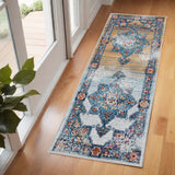 6' Blue Red and Orange Medallion Power Loom Runner Rug