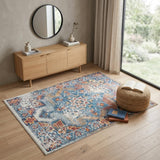 4' X 6' Blue Red and Orange Medallion Power Loom Area Rug