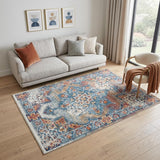5' X 8' Blue Red and Orange Medallion Power Loom Area Rug
