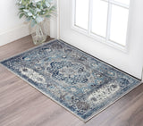 2' X 3' Ivory Blue And Gray Medallion Area Rug
