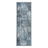 6' Ivory Blue And Gray Medallion Runner Rug