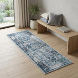 6' Ivory Blue And Gray Medallion Runner Rug