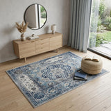 4' X 6' Ivory Blue And Gray Medallion Area Rug