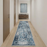 10' Ivory Blue And Gray Medallion Runner Rug