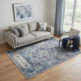 5' X 8' Ivory Blue And Gray Medallion Area Rug