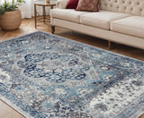 5' X 8' Ivory Blue And Gray Medallion Area Rug