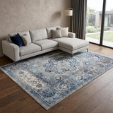 8' X 10' Ivory Blue And Gray Medallion Area Rug