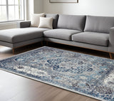 8' X 10' Ivory Blue And Gray Medallion Area Rug