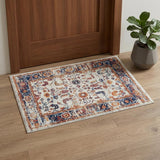 2' X 3' Ivory Navy and Orange Floral Power Loom Area Rug