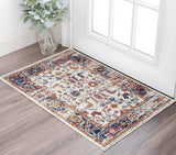 2' X 3' Ivory Navy and Orange Floral Power Loom Area Rug