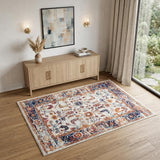 4' X 6' Ivory Navy and Orange Floral Power Loom Area Rug