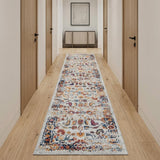 10' Ivory Navy and Orange Floral Power Loom Runner Rug