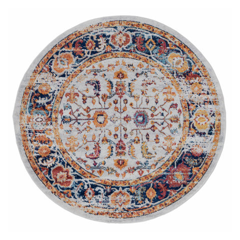 6' Ivory And Orange Floral Round Rug