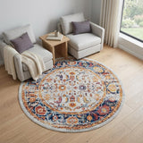 6' Ivory And Orange Floral Round Rug