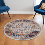 6' Ivory And Orange Floral Round Rug