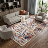 8' X 10' Ivory And Orange Floral Area Rug