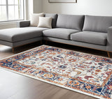 8' X 10' Ivory And Orange Floral Area Rug