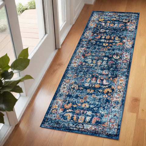 6' Ivory And Orange Oriental Runner Rug