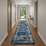 10' Blue Rust and Orange Oriental Power Loom Runner Rug