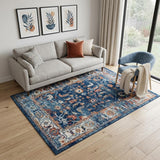 5' X 8' Blue Rust and Orange Oriental Power Loom Area Rug