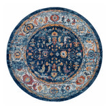 6' Blue Rust and Orange Oriental Power Loom Round Rug