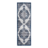 6' Ivory Gray And Blue Medallion Runner Rug
