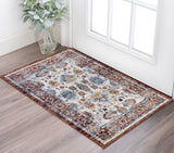 2' X 3' Ivory Brown And Orange Floral Area Rug