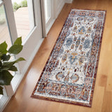 6' Ivory Brown And Orange Floral Runner Rug