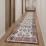 10' Ivory Brown And Orange Floral Runner Rug