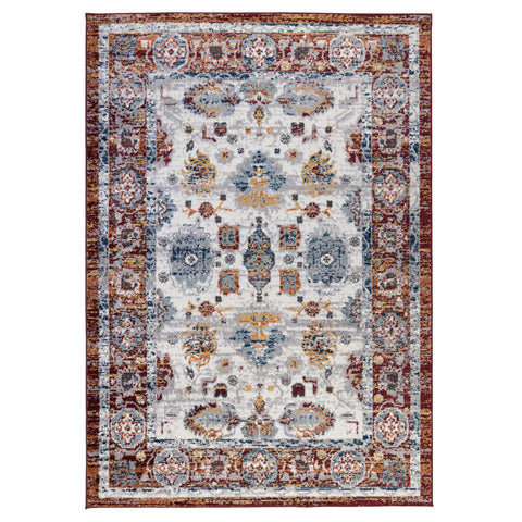 8' X 10' Ivory Brown and Orange Floral Power Loom Area Rug