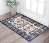 2' X 3' Ivory Navy and Orange Floral Power Loom Area Rug