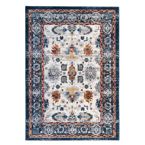 2' X 3' Ivory Navy and Orange Floral Power Loom Area Rug