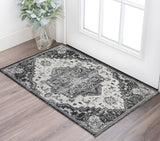 2' X 3' Ivory Black And Gray Medallion Area Rug