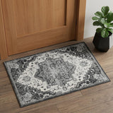 2' X 3' Ivory Black And Gray Medallion Area Rug