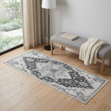 6' Gray And Dark Gray Medallion Runner Rug