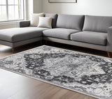 8' X 10' Gray and Dark Gray Medallion Power Loom Area Rug