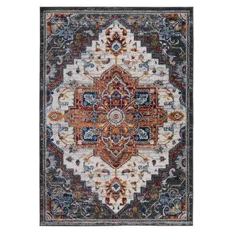 6' Gray Rust and Orange Medallion Power Loom Runner Rug