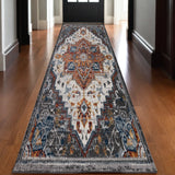 10' Gray Rust and Orange Medallion Power Loom Runner Rug