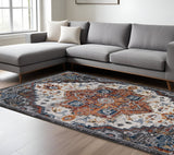 8' X 10' Gray Rust and Orange Medallion Power Loom Area Rug