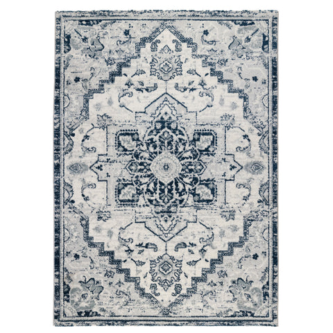 2' X 3' Ivory And Blue Medallion Area Rug