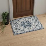 2' X 3' Ivory And Blue Medallion Area Rug