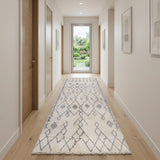 10' Gray And Ivory Geometric Shag Runner Rug