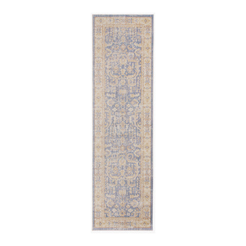 8' Gray Yellow And Lavender Floral Runner Rug