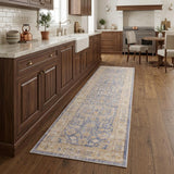 8' Gray Yellow And Lavender Floral Runner Rug